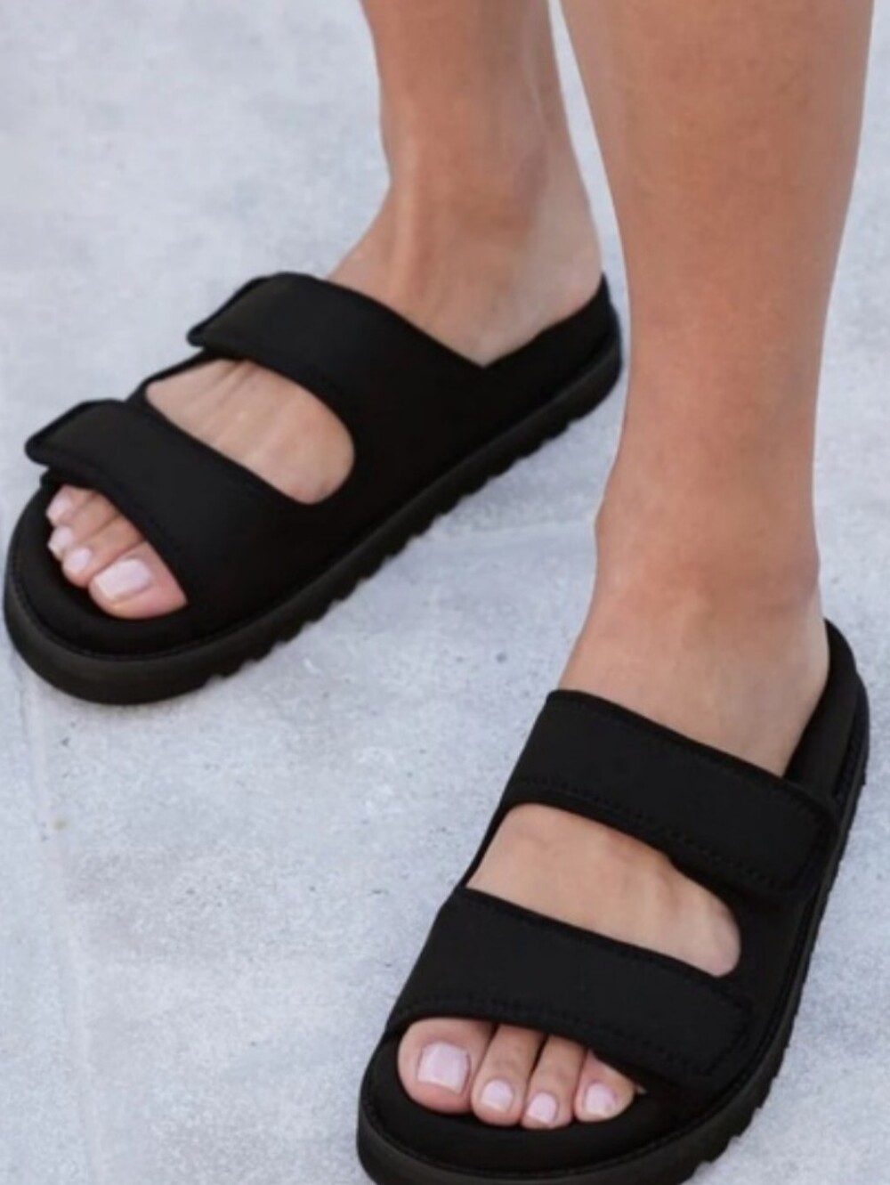 Jenni Kayne Hutton Neoprene Double Strap Slide Sandals- Black